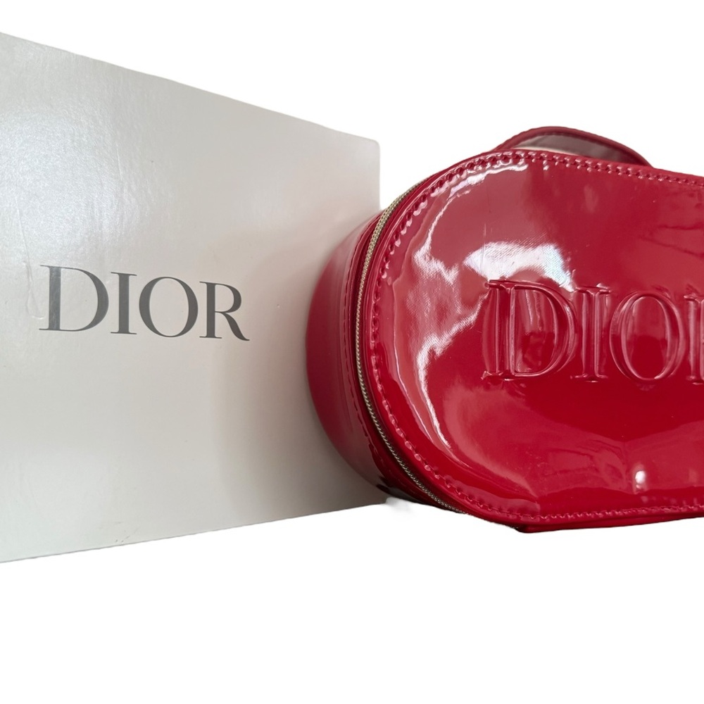CHRISTIAN DIOR PARFUMS / DIOR BEAUTY Glossy Red Oval Novelty Pouch NIB❤️✨ - Picture 3 of 12
